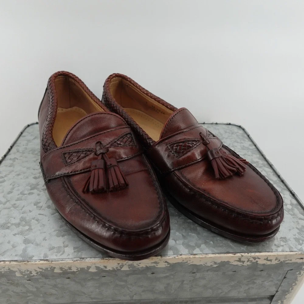 Allen Edmonds Maxfield Tassel Loafers Mens 9 3E Chili Brown Woven‎ Leather 4316